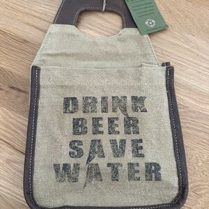 Canvas Beer Tote Bag - Tan with Brown Trim